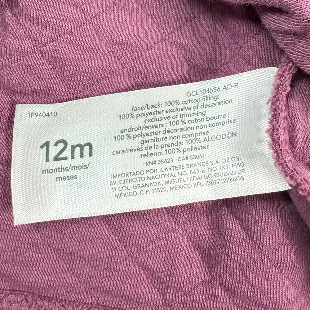 CARTER’S Baby‎ Girls Quilted Hooded Coat Jacket 12 Months Cozy Warm